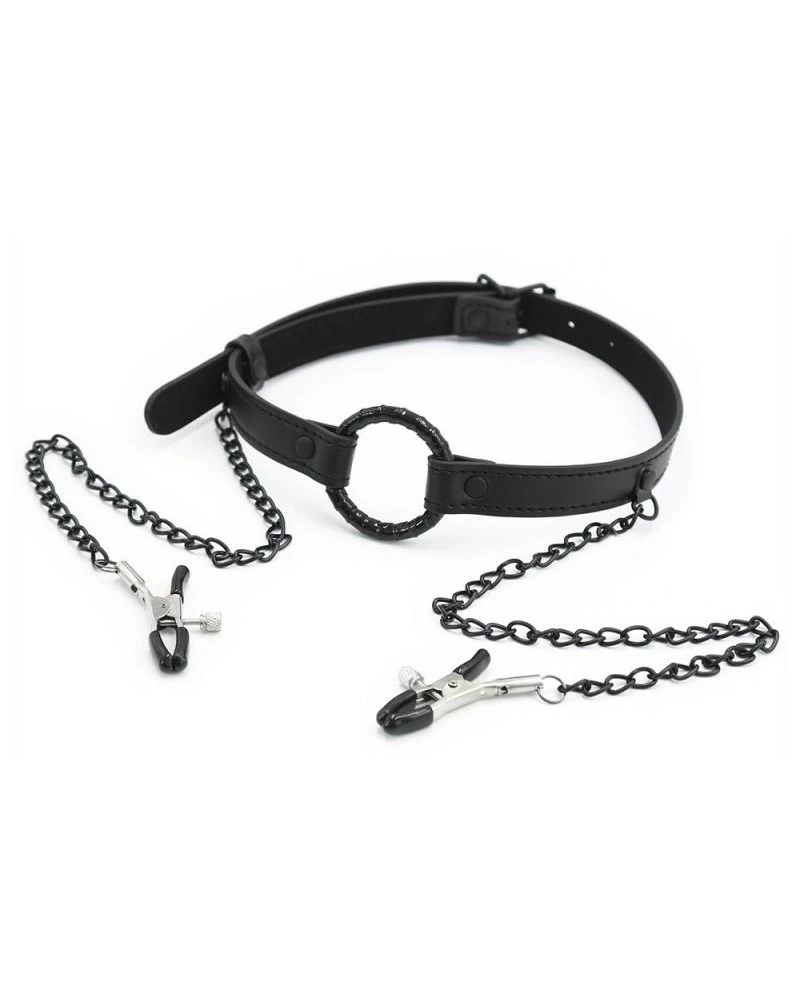 KINKgear Bâillon-Anneau Et Pince-Tétons Gag Nip Noir 4 KINKgear Bâillon-Anneau Et Pince-Tétons Gag Nip Noir – Image 2