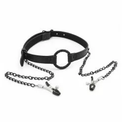 KINKgear Bâillon-Anneau Et Pince-Tétons Gag Nip Noir
