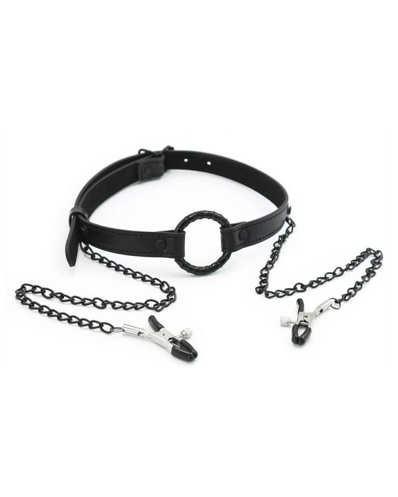 KINKgear Bâillon-Anneau Et Pince-Tétons Gag Nip Noir 3 KINKgear Bâillon-Anneau Et Pince-Tétons Gag Nip Noir