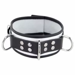 The Red Collier En Cuir 3 Anneaux D Blanc-Noir