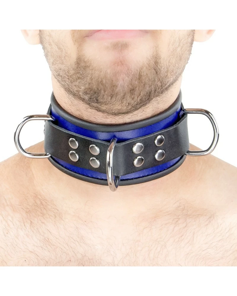 The Red Collier En Cuir - 3 Anneaux D - Bleu/Noir 4 The Red Collier En Cuir - 3 Anneaux D - Bleu/Noir – Image 2