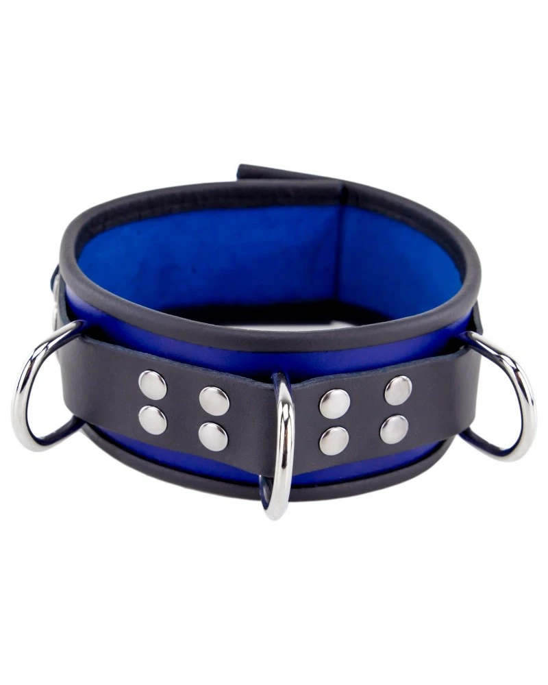 The Red Collier En Cuir - 3 Anneaux D - Bleu/Noir 3 The Red Collier En Cuir - 3 Anneaux D - Bleu/Noir
