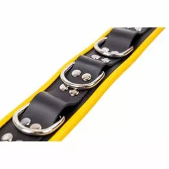 The Red Collier En Cuir 3 Anneaux D Noir-Jaune -GODES EN SILICONE Soldes collier en cuir 3 anneaux d noir jaune 2