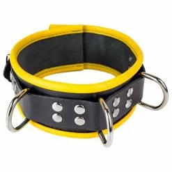 The Red Collier En Cuir 3 Anneaux D Noir-Jaune