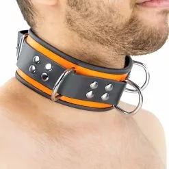 The Red Collier En Cuir 3 Anneaux D Orange-Noir -GODES EN SILICONE Soldes collier en cuir 3 anneaux d orange noir 2