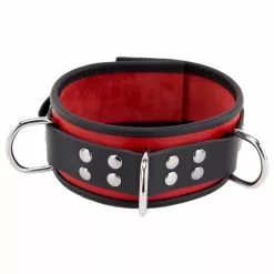 The Red Collier En Cuir 3 Anneaux D Rouge-Noir