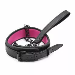 FUKR Collier + Laisse Noir - Rose