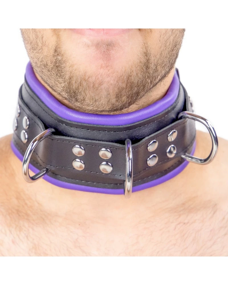 The Red Collier Rembourré En Cuir 3 Anneaux D Violet 4 The Red Collier Rembourré En Cuir 3 Anneaux D Violet â Image 2