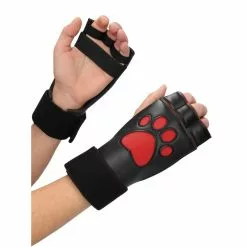 Ouch! Puppy Play Gants Néoprène Puppy Paw Noir-Rouge -GODES EN SILICONE Soldes gants neoprene puppy paw noir rouge 2